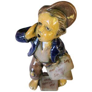 MCM Hand-Painted Newspaper Boy Ceramic Statue by Napco 10” H